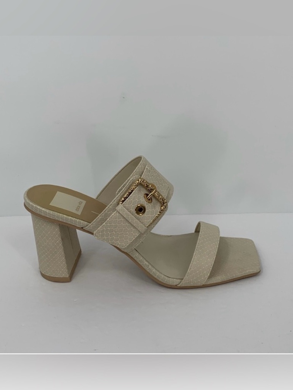 Dolce Vita Porsia double strap slide sandals shoe heel cream snake buckle 7.5